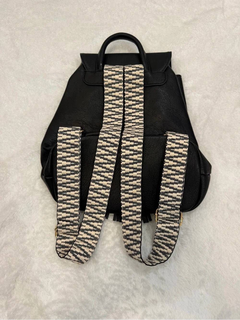 Black Faux Leather Tassel Backpack - Women's Fashion Bag